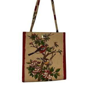 Vintage Margaret Smith Fabric Purse Birds Gardiner Maine Top Handle MCM
